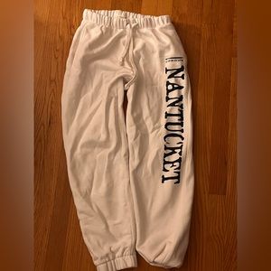 White Sweatpants that say Nantucket on the front